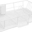 Sweet Home Collection Space-Saving 3-Piece Dish Drainer Rack Set: Efficient Kitchen Organizer for Quick Drying and Storage - Includes Cutlery Holder and Drainboard - Maximize Countertop Space, White