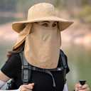 Sun Hats for Men Women Fishing Hat UPF 50+ Breathable Wide Brim Summer UV Protection Hat (Khaki(with Face Cover & Neck Flap ))