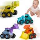 Press and Go Car Toys Push Go Friction Vehicle Toys 18-36 Months Dinosaur Construction Car Set for 2-6 Year Old Toddlers Boys Girls Kids, Dino Racing Brithday Gift Party Favors Toy