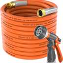 SPECILITE Garden Water Hose 200 ft x 5/8 in Heavy Duty, Flexible and Lightweight, Burst 600 psi, Kink-less Hybrid Rubber Pipe for Backyard, 3/4'' Brass Fittings, Orange