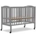 Dream On Me Full-Size 2-in-1 Folding Baby Crib in Steel Grey, GreenGuard Gold & JPMA, Portable, Patented Quick Folding System, Strong Wheels, 2 Adjustable Mattress Heights