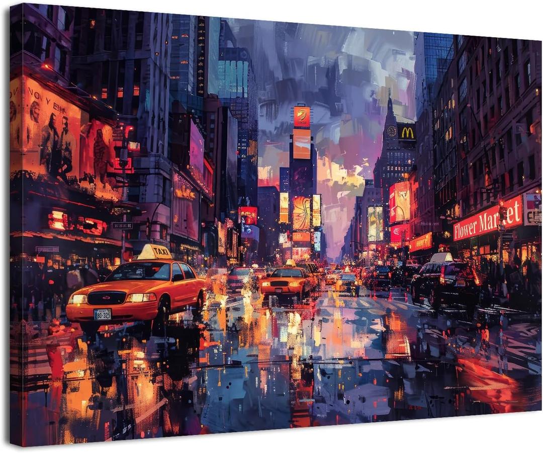 Abstract Cityscape Wall Art Colorful New York City Picture Modern NYC Wall Decor Watercolor Neutral USA Urban City Building Prints Starry Night Neon Artwork for Bedroom Living Room Decoration 12x16"