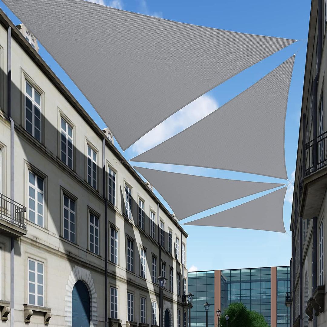TANG 8' x 8' x 8' Sun Shade Sail Triangle Shade Canopy Patio Cover UV Block Permeable Cloth Fabric for Pergola Backyard Porch Deck Garden Carport Awning Outdoor Activity, Grey
