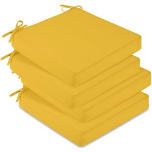 downluxe Waterproof Outdoor Chair Cushions Set of 4, 19" x 19" x 3" Patio Chair Cushion with Non-Slip Ties & Handle, Square Outdoor Cushion for Patio Furniture with Removable Cover, Yellow