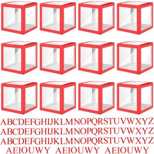 Thyle 12 Pcs Transparent Balloon Boxes Clear Balloon Boxes with 99 Letters for Baby Shower Gender Reveal Grad Birthday Party Bridal Wedding Anniversary Backdrop Decoration (Red)