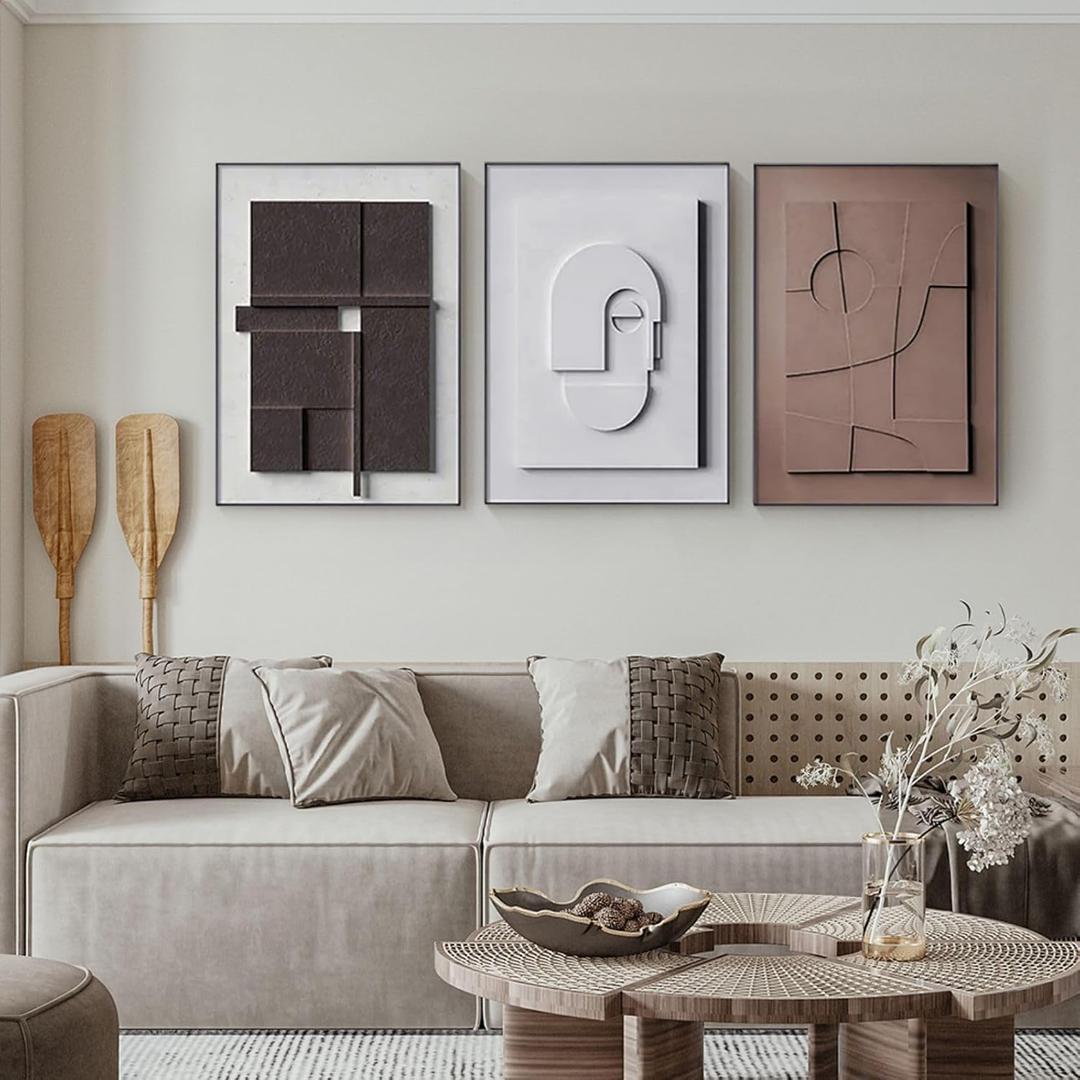 BULUXE 3-Piece Japandi Canvas Wall Art Set with Black Rectangle Frames  Minimalist Japanese-Scandi Modern Wall Decor