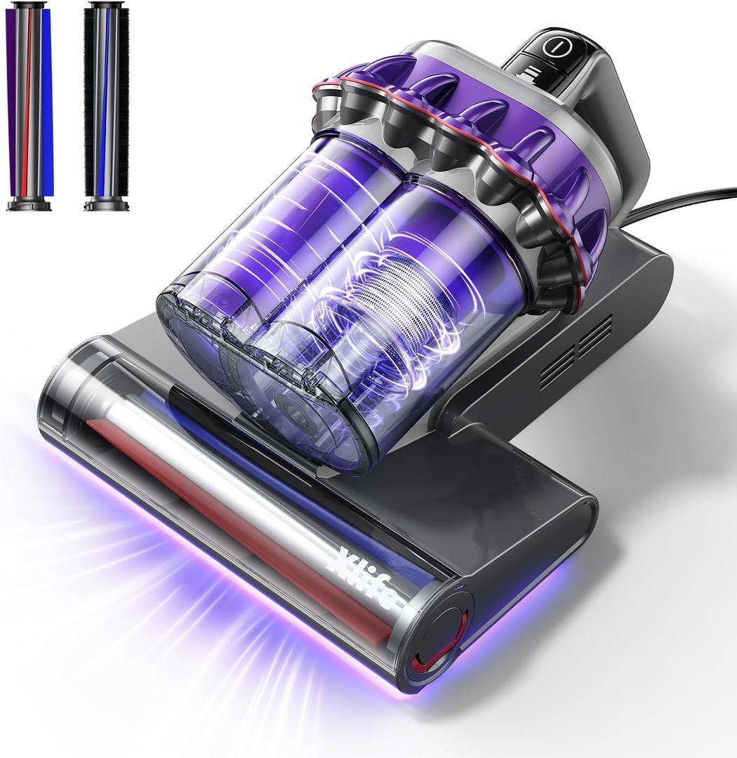 Xlife Mattress Vacuum, Bed Vacuum Cleaner with 2 Roller Brushes for Pet Hair, 253.7nm UV-C Light, 140F Heating, 550W 16KPA Suction, HEPA Filter Couch Vauum for Bed, Sofa, Pillow, Baby Crib (Corded)