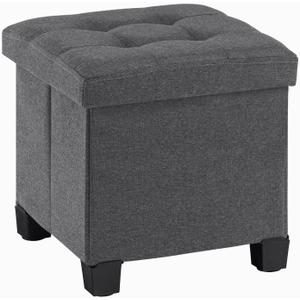 Apicizon 15 inches Small Storage Ottoman Cube, Foot Stool Foldable Storage Boxes with 4 Plastic Legs for Living Room Bedroom, Grey