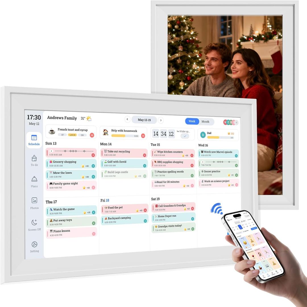 15.6 Inch Digital Calendar Chore Chart 1920 * 1080P Full HD Touchscreen Interactive Display Smart Electronic Calendar for Family Organizer Schedules Desk & Wall Mount Digital Planner White