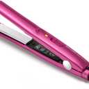 Terviiix Mini Flat Iron for Bangs Short Hair Edges, 1/2 Inch Small Ceramic Hair Straightener and Curler 2-in-1, Travel Flat Iron with Dual Voltage, 430F Fast Heat, Pouch - Pink