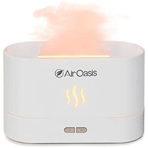 Air Oasis Oil Flame Dual Humidifier & Diffuser | 180ML Ultrasonic Humidification | Whisper Quiet Operation with Auto Shut-Off | Faux Flame Aromatherapy Design| White