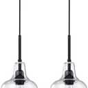 Hanging Indoor Pendant Ceiling Light Modern Farmhouse Kitchen Island 6.1" Clear Glass Fixture for Dinning Over Sink Bedside(2 Pack Black)