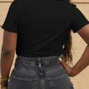 LovelyWholesale Women Graphic Crop Tops Letter Print Short Sleeve Tee Summer Sexy T Shirt Black The R Medium (Black, M)