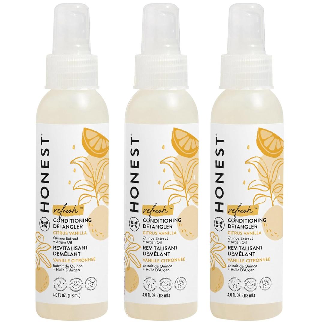 The Honest Company Conditioning Hair Detangler 3-Pack Leave-in Conditioner and Fortifying Spray Tear Free Cruelty-Free Hypoallergenic Citrus Vanilla Refresh 4 fl oz each pack of 3