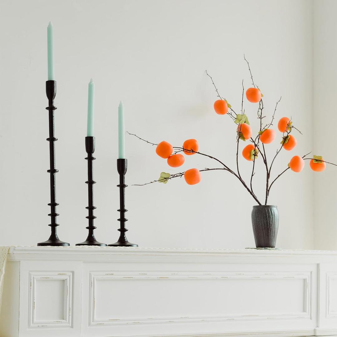 Modern Taper Candle Holders, Black Iron, Set of 3, Tall Elegant Candlesticks for Table Decor