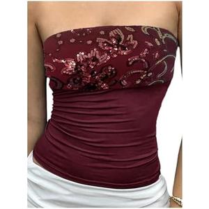 OYOANGLE Women's Sequin Sparkly Sleeveless Tube Top Y2K Slim Fitted Bandeau Going Out Tops size XL