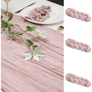 Le courant 3 Pieces 10Ft Cheesecloth for Straining, Table Runner Cloth Runner Boho Gauze Table Runner for Wedding Bridal Shower First Communion Centerpiece Engagement Spring Decor, Dusty Pink