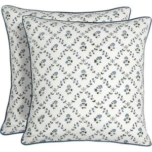 Ridhi Powder Blue Block Print Preppy Grandmillennial Pillow Cover Set of 2-24" x 24" Throw Pillow for Home White Floral Pillow Cover Grandmillennial Home Decor Thanksgiving
