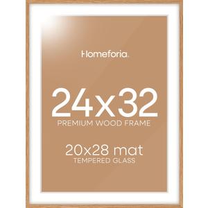 Homeforia 32x24 Poster Frame Wood, High End Natural Oak 24x32 Large Picture Frame with Mat 20x28, 24 x 32 Light Wooden Frame Matted to 20 by 28 Photo, 24by32 Frames, Tempered Glass, Wall Kit, Set of 1