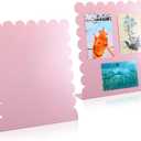 Gueevin 2 Pcs Magnet Board Standing Magnetic Metal Board for Desk and Wall 12.6" x 11" Scalloped Magnetic Display Stand for Memos, Photos and Documents Home Office School Supplies(Pink,Medium)