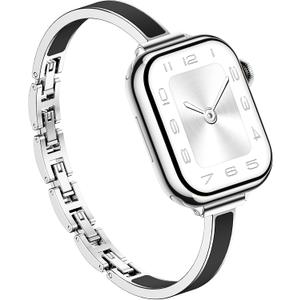 Supoix Slim Bracelet Bands for Apple Watch Women, Chic Thin Metal Band with Embedded Silicone Accents and Easy-Adjust Clasps, Compatible with Apple Watch Series 11/ 10 42mm, Series 9/ 8/ 7 41mm, Series 6/ 5/ 4/ SE 40m, Series 3/ 2/ 1 38mm (Sliver + Black)