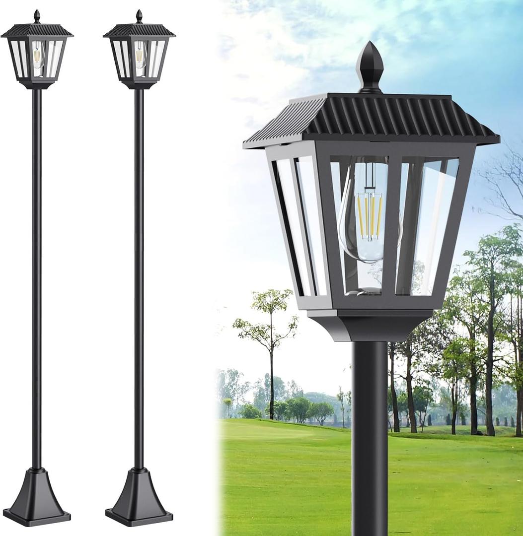 68" Solar Lamp Post Light Outdoor - 3000K Warm White, IP45 Waterproof Post Solar Lights Outdoor, Pole Lights Decorative Lamp for Yard Garden Patio Lawn Pathway Driveway Front/Back Door (2PK)