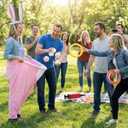 Cuffbow 17 Pcs Easter Bunny Granny Pants Yard Game Sets Granny Pink Pants Ring Toss Poms Inflatable Bunny Ears & Hoops for Adults Easter Family Party Outdoor Activities Lawn Tossing Catching