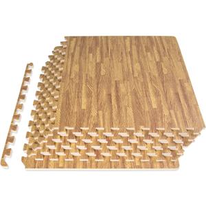 ProsourceFit Wood Grain Puzzle Mat -inch, 6 EVA Foam Interlocking Floor Tiles (24 Sq Ft) for Secure Indoor Room Workout Flooring and Playmat