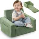 Toddle & Kids Chair,2-in-1 Soft Toddler Couches that Fold Out,Toddler Chairs Comfy 1-3 Years Old,Convertible Sofa to Lounge,Green, 21.8 inches x 16.1 inches x 16 inches