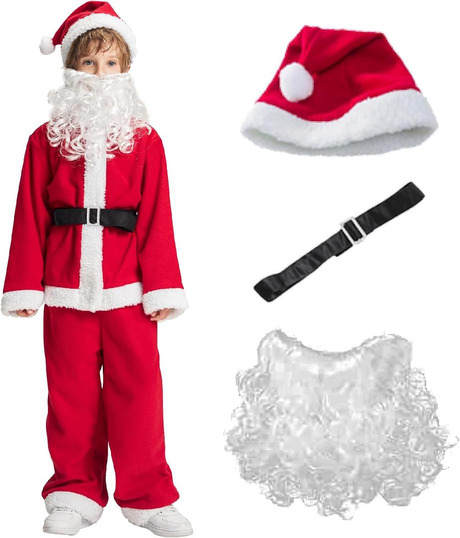 IKALI Christmas Santa Claus & Elf Costume Holiday Cosplay Party Dress-up Suit Outfit for Boys Girls Kids Toddlers (Red)