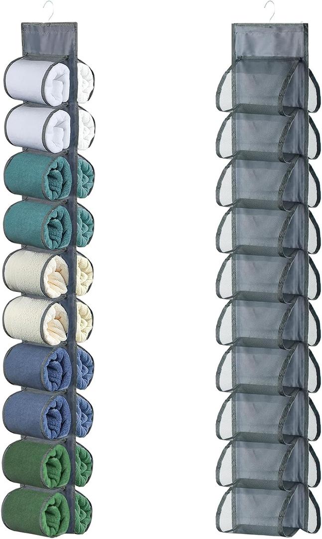 Hanging Legging Organizer, Legging Storage Organizer, Legging Organizer for Closet, Yoga for Pants Jeans Organizer, Hung Behind The Door, Wardrobe, Hanger 20 Pockets Clothes Storage (Grey)