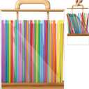 LemonRoad Counter Straw Holder Dispenser, 9.84 Inch Square Drinking Straw Dispenser Acrylic with Bamboo Lid for Thanksgiving Christmas Party Storage, Not Included Straws