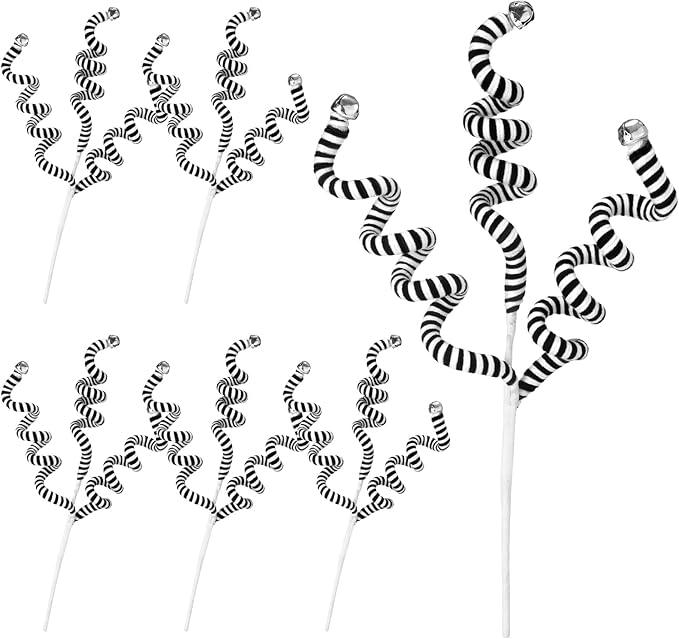 Kathfly 6 Pcs Black and White Christmas Tree Picks Sandworm Decorations Christmas Tree Topper Nightmare Ornaments for Holiday Party DIY Crafts