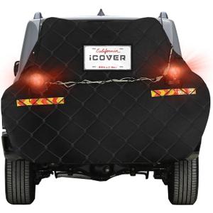 iCOVER Bike Cover for 2 Bikes transport on Hitch Rack, with Tail Lights & License Plate Pocket, 600D Heavy Duty Waterproof bicycle E-Bike Cover for transportation, Incl Towing Light & Bungee Cargo Net