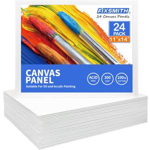 FIXSMITH Canvas Boards for Painting 11x14 Inch, Super Value 24 Pack Paint Canvases, White Blank Canvas Panels, 100% Cotton Primed Canvas for Painting, Painting Art Supplies (11"14")