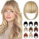 Bangs Hair Clip in Bangs, French Light Blonde Mix Bleach Blonde Fake Bangs Hair Clip on Bangs for Women Fringe with Temples Hairpieces Faux Bangs for Daily Wear