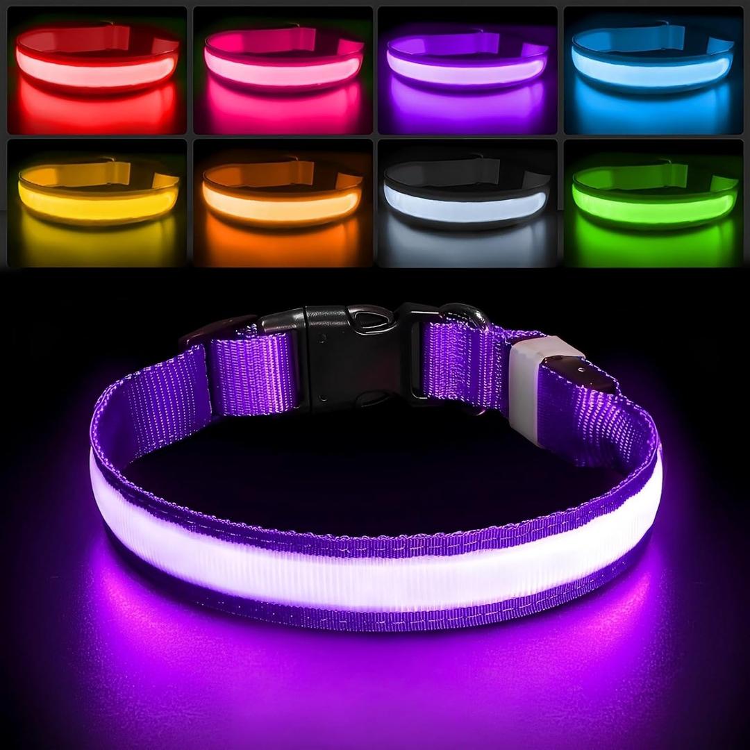 PcEoTllar Light up Dog Collar for Night Walking - LED Dog Collar Light Rechargeable Color Changing, Glow in The Dark Dog Collars Waterproof Glowing Dog Collars for Large Small Medium Dogs (L(19 inch-23.6 inch), Purple)