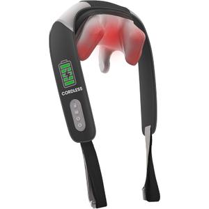 4D Shiatsu Neck Massager with Heat, Cordless Back and Neck Massager, 3 Speeds & 3 Heating Level, Lightweight Portable Shoulder Massager for Tech Neck & Commuters, Gifts for Men Women (Black)