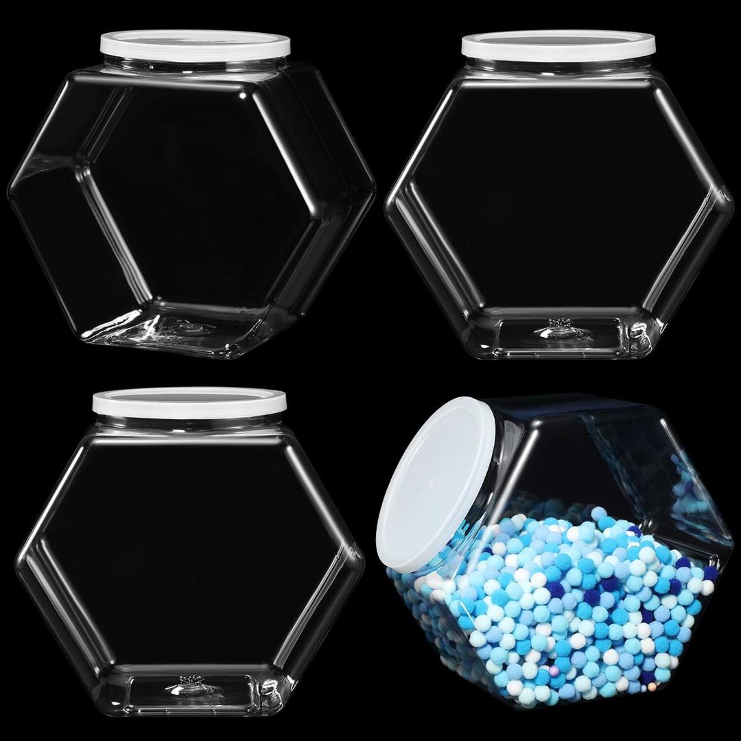 EBOOT 4 Pieces Plastic Candy Cookie Jars for Kitchen Counter Hexagon Cookie Jar with Lid Clear Candy Containers Laundry Pod Storage Container Dry Food for Buffet Dog Treats Craft(129 Oz)