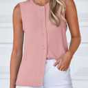 PRETTYGARDEN Sweater Vest Tops for Women 2026 Lightweight Summer Cardigan Sleeveless Button Up Knit Casual Spring Clothes (Pink, XL)