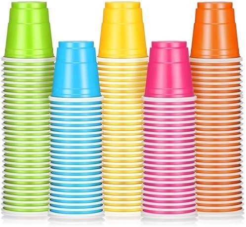 Roshtia 100 Pack 2 oz Christmas Plastic Shot Cups, Mini Disposable Shot Glasses 2 oz Party Cups for Wedding Christmas Winter Party, Beer Taste Serving, Snacks(Multi Colors)