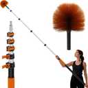26 FT Reach Cobweb Duster with 5-20FT Telescoping Pole, Dual Action Flip-Lock & Screw Fixing Design, Washable Reusable Duster for High Ceilings, Fans & Home Cleaning