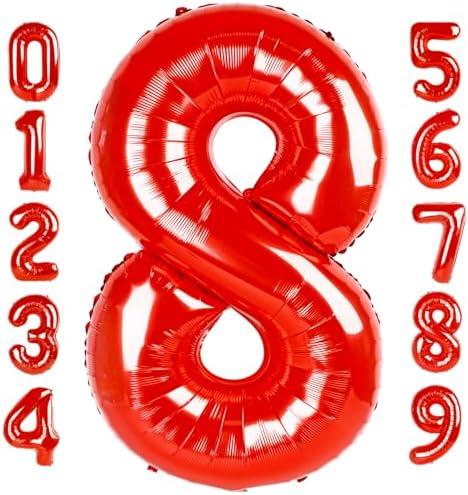 40 Inch Number 8 Balloon, Red 8 18 28 80 Birthday Balloons for Men Boys, 8th Birthday Decorations Party Supplies, Wedding, Graduations