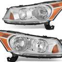 DWVO Headlight Assembly Compatible with 2008-2012 Accord 4-Door Sedan Chrome Housing Amber Reflector Headlamp for Driver and Passenger Side