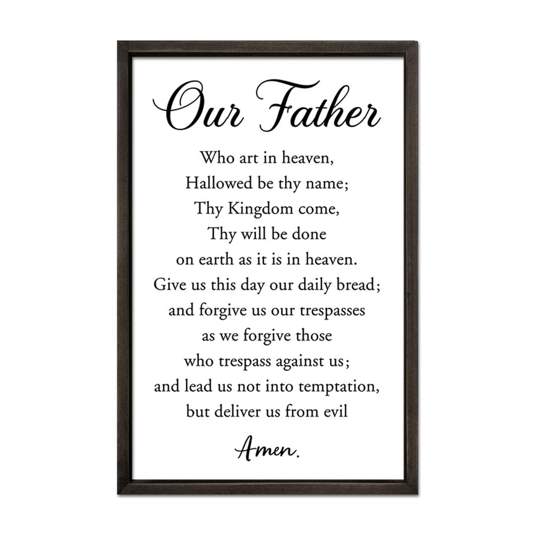 FZMHASLWW Our Father Prayer Wall Decor 24"X16" Bible Verse Scripture Inspirational Quotes Sign Christian Large Wood Framed Wall Hanging Art (Black