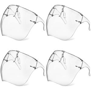 4 Pack Face Shield with Glasses, Face Mask Shield Anti-Fog Clear Ultra Clear Reusable Protective Plastic Face Shield Mask Droplet Splash Guard for Women Men Kids (01.transparent(4 Pcs))