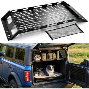 Interior Rear Cargo Basket Rack Fit for 2021-2026 Ford Bronco 4 Door Hardtop, Elevated Storage Shelf with Cooler Clearance, Overlanding Organizer with Bonus Cargo Net (Not for Softtop)