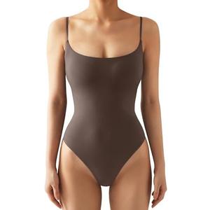 SUUKSESS Women Sexy Square Neck Thong Bodysuit Backless Cami Bodysuit Top, Size M