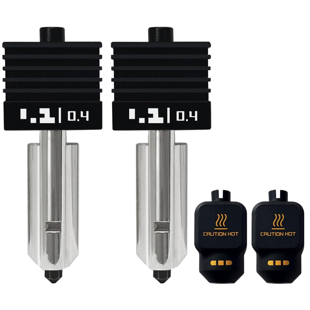 2PCS H2S/H2D Combo/P2S Hotend Kits 0.4mm Hardened Steel Nozzles- for 3D Printer Bambu H2D/A1/A1 Mini Extruder Hot End/Printhead with Silicone Socks Heatbreak Assembled Heatsink and Heat Block
