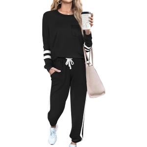 RUBZOOF Lounge Sets for Women 2 Piece Travel Sweatsuits Fall Outfits Loungewear Matching Clothing Set 2025 S-3XL (01-black)